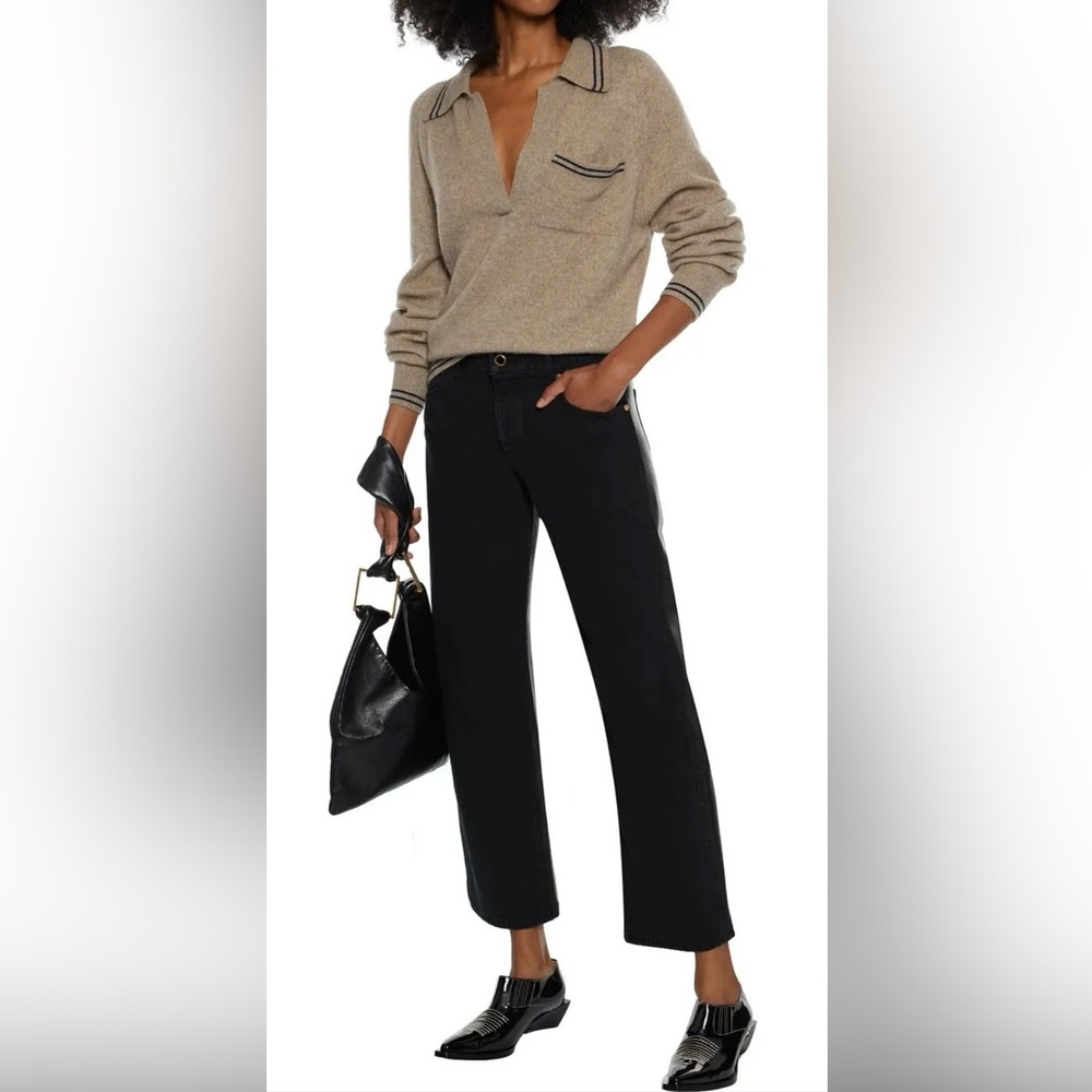 Khaite Kerrie black leather paneled high rise straight leg Jean size 25